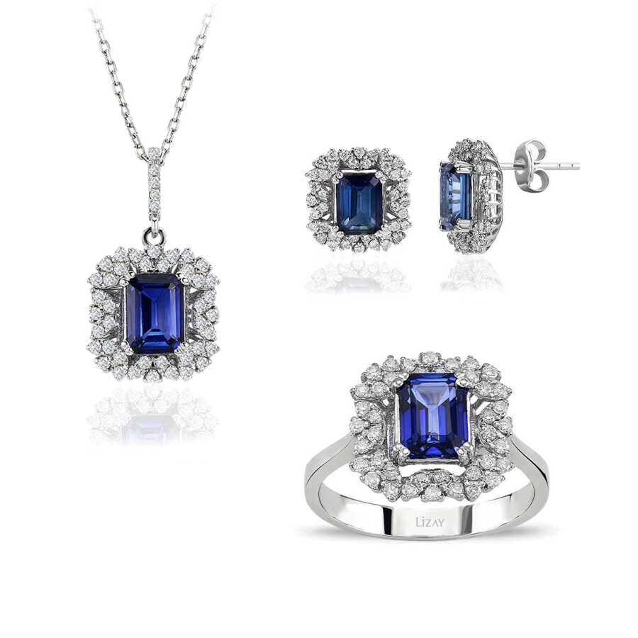 8.19 Karat Pırlanta Baget Safir Set - 1