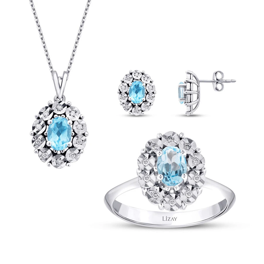 2.40 Karat Pırlanta Blue Topaz Set - 1
