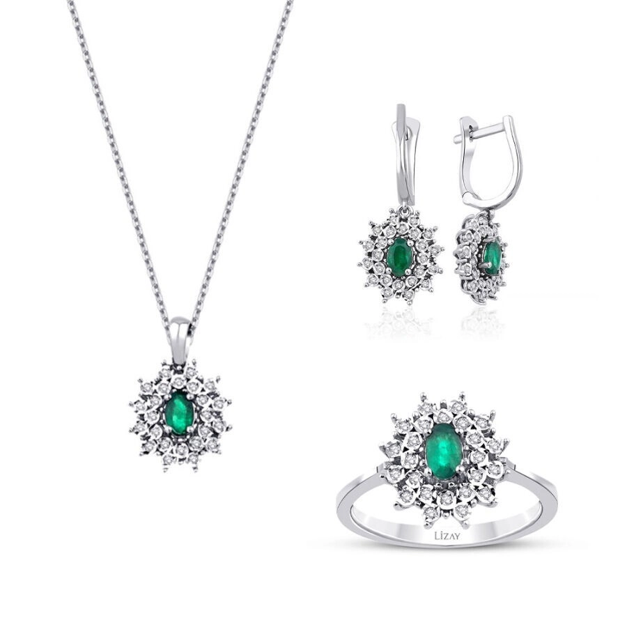 1.33 Karat Pırlanta Zümrüt Set - 1