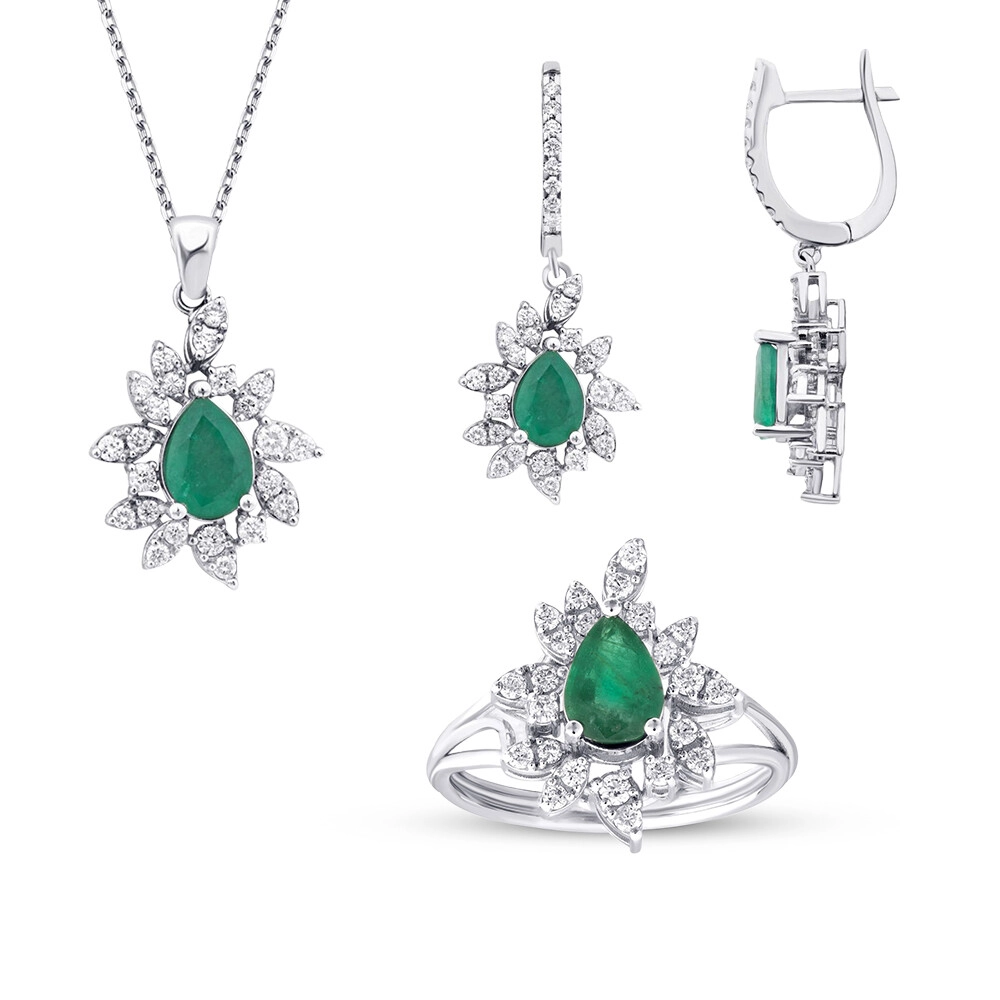 3.91 Karat Pırlanta Zümrüt Set - 1