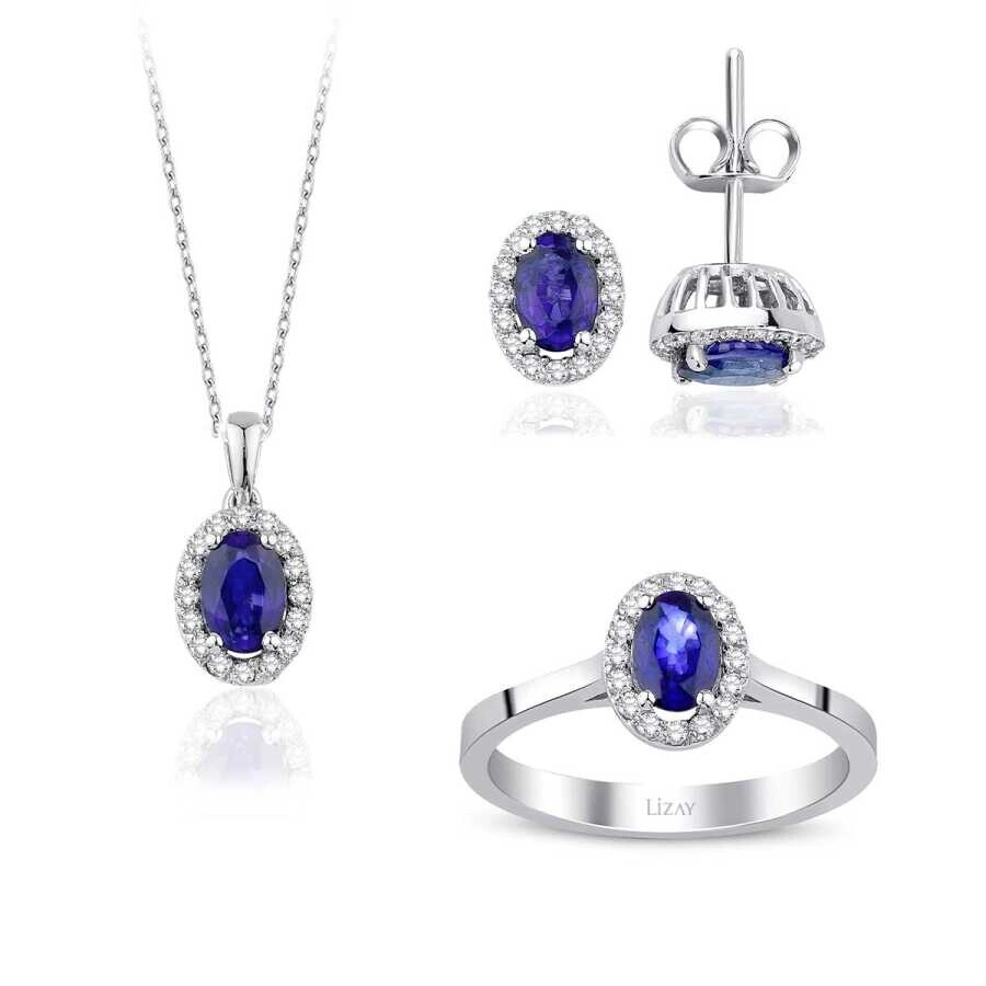 1.87 Karat Pırlanta Safir Set - 1