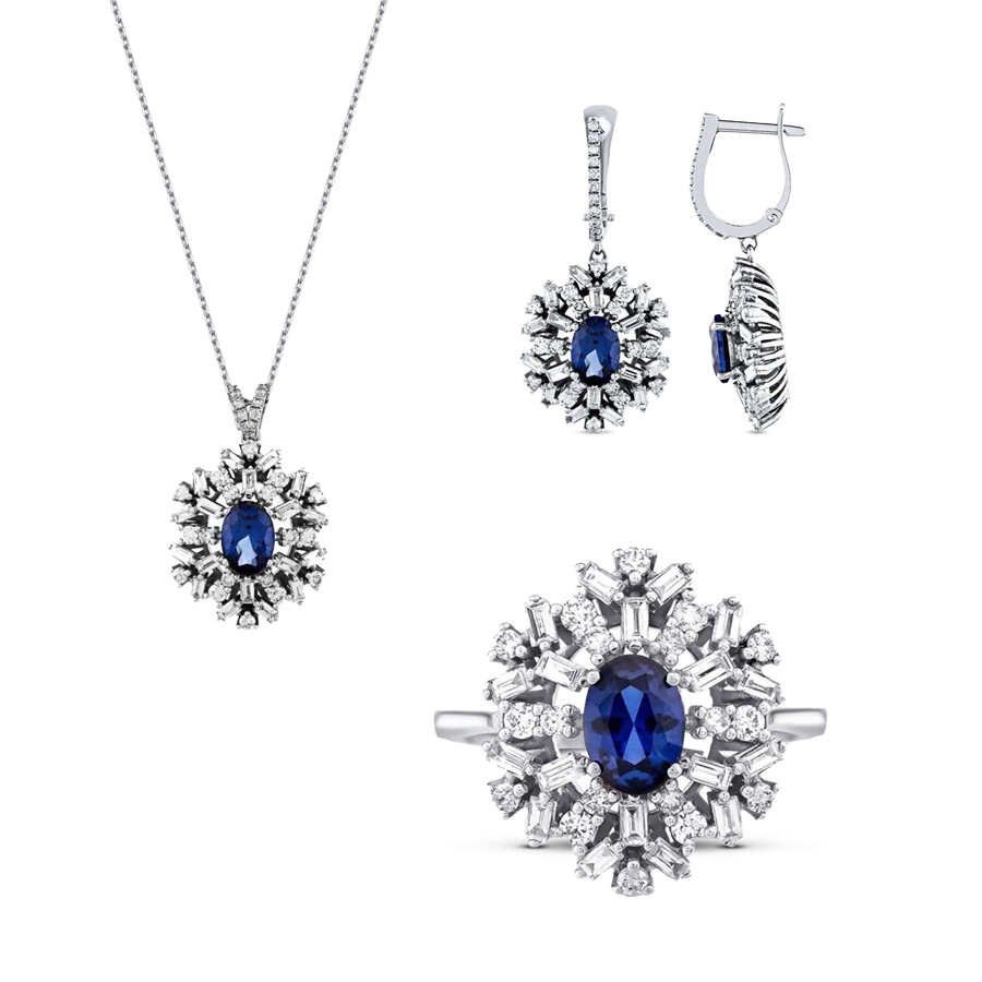 7.21 Karat Pırlanta Baget Safir Set - 1