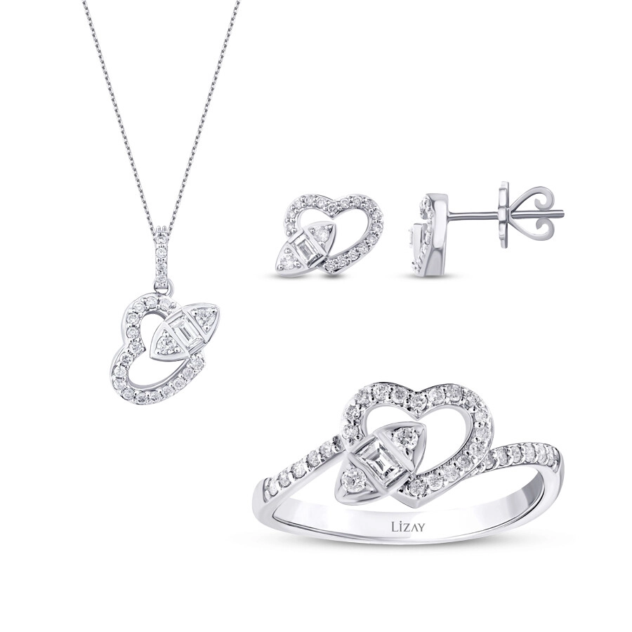 0.85 Karat Pırlanta Baget Kalp Set - 1