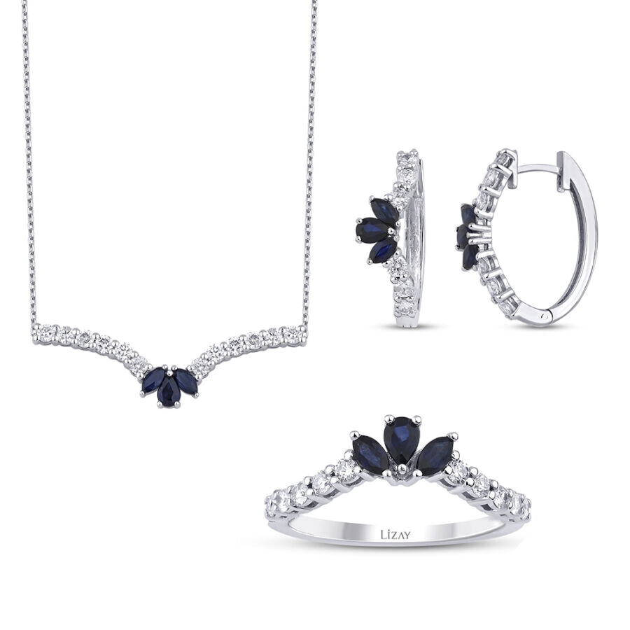 2.86 Karat Pırlanta Safir Lotus Set - 1