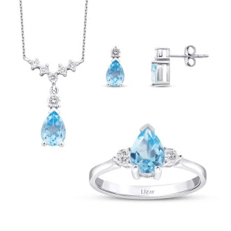 3.80 Karat Pırlanta Blue Topaz Set 