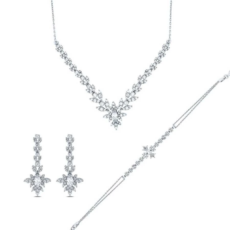 Altın Markiz Taşlı Yaprak Set