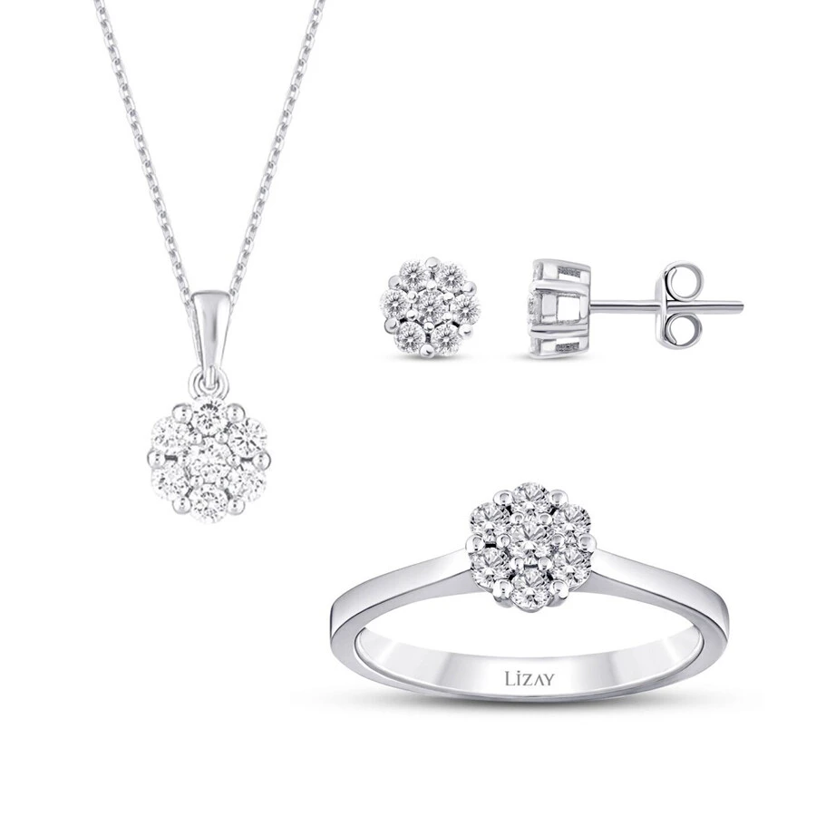 0.88 Karat Pırlanta Trend Çiçekli Set - 1
