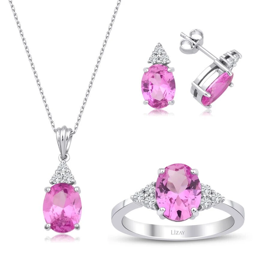 8.61 Karat Pırlanta Pink Safir Set - 1