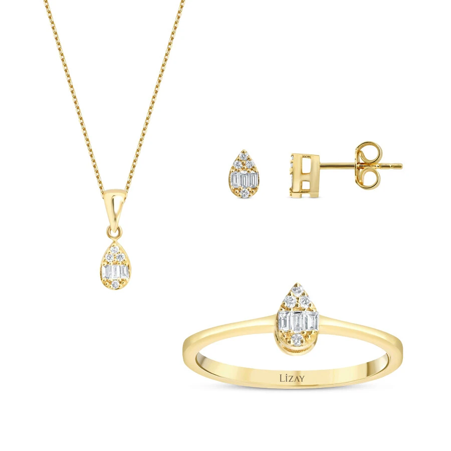 0.28 Karat Pırlanta Baget Damla Set - 1