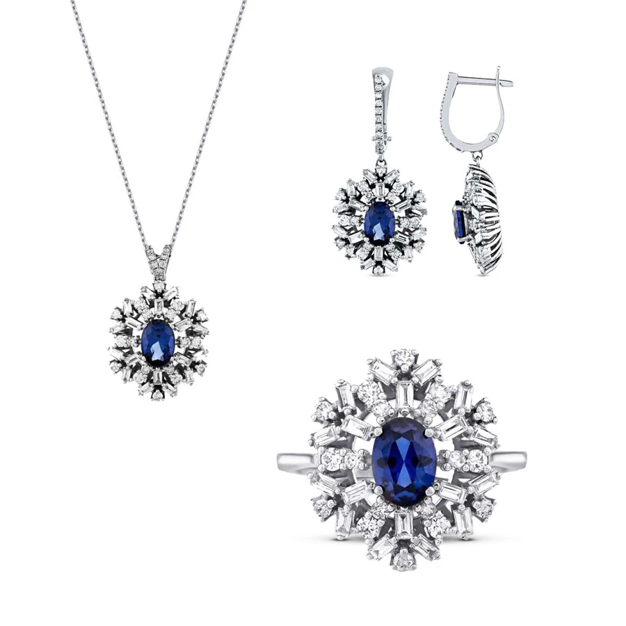 7.21 Karat Pırlanta Baget Safir Set - 1