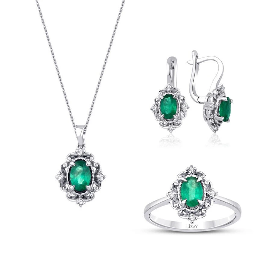 1.62 Karat Pırlanta Zümrüt Set - 1