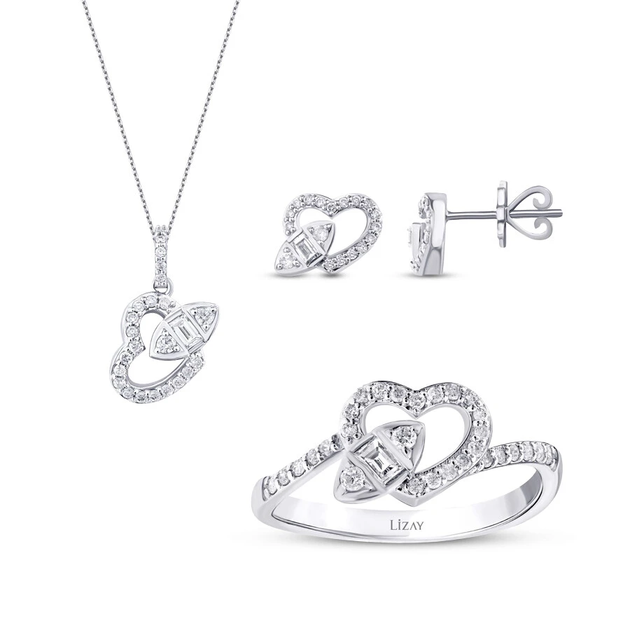 0.85 Karat Pırlanta Baget Kalp Set - 1