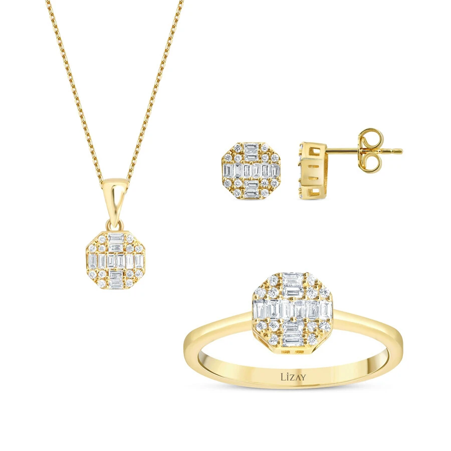 0.87 Karat Pırlanta Baget Yuvarlak Set - 1