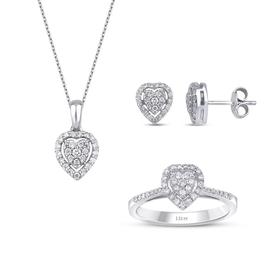 0.67 Karat Pırlanta Kalp Set - 1