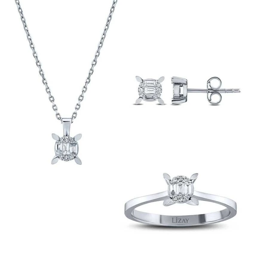 0.34 Karat Pırlanta Baget Tektaş Mini Set - 1