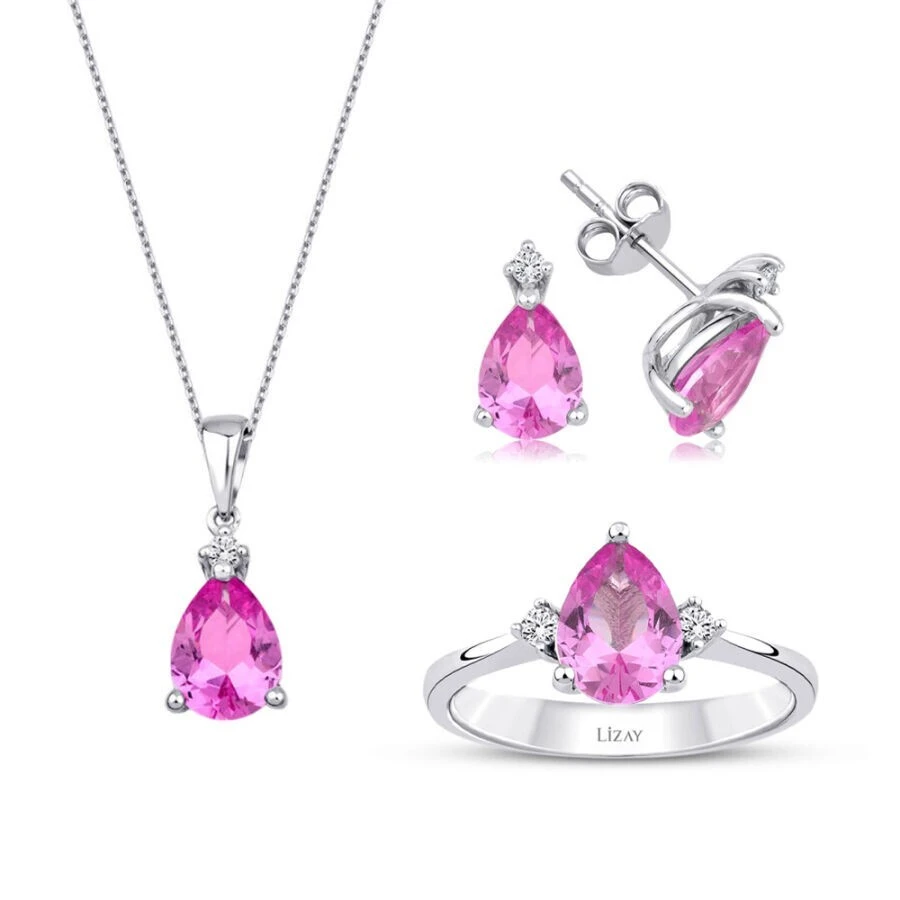 5.34 Karat Pırlanta Pink Safir Set - 1