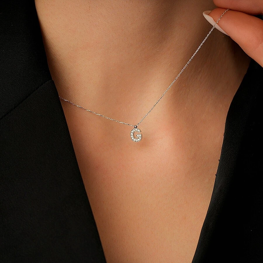 0.07 Karat Pırlanta G Harf Kolye - 3