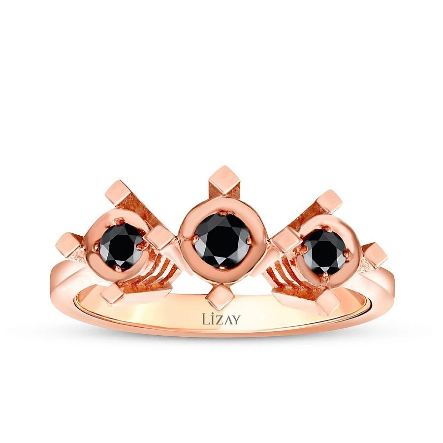 0.13 Karat Siyah Taşlı Efektli Tria Yüzük - 1