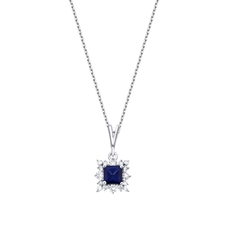 0.38 Karat Pırlanta Safir Kolye - 1