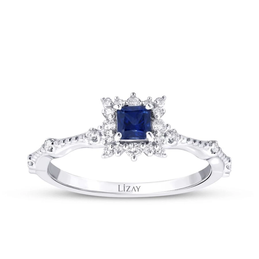 0.47 Karat Pırlanta Safir Yüzük - 1