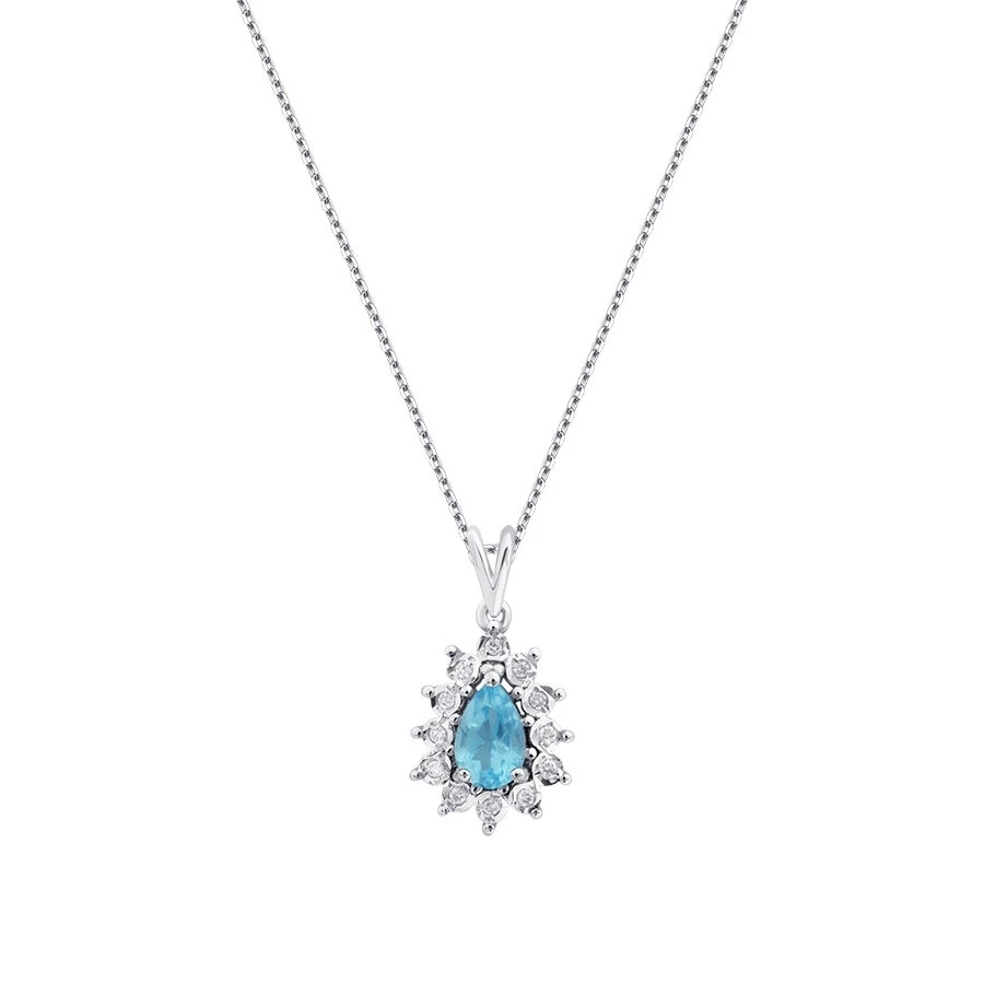 0.58 Karat Pırlanta Damla Taşlı Blue Topaz Kolye - 1