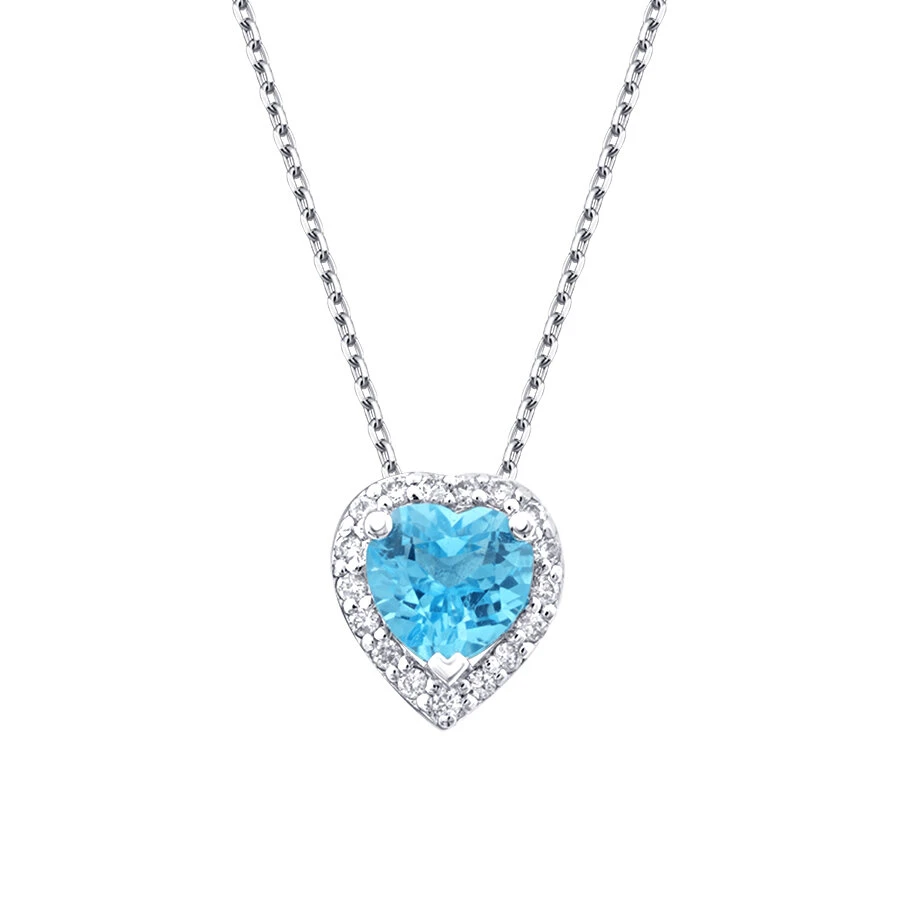 0.61 Karat Pırlanta Blue Topaz Kalp Kolye - 2
