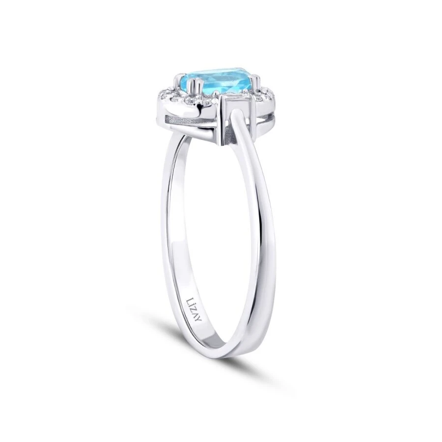 0.67 Karat Pırlanta Blue Topaz Baget Yüzük - 3