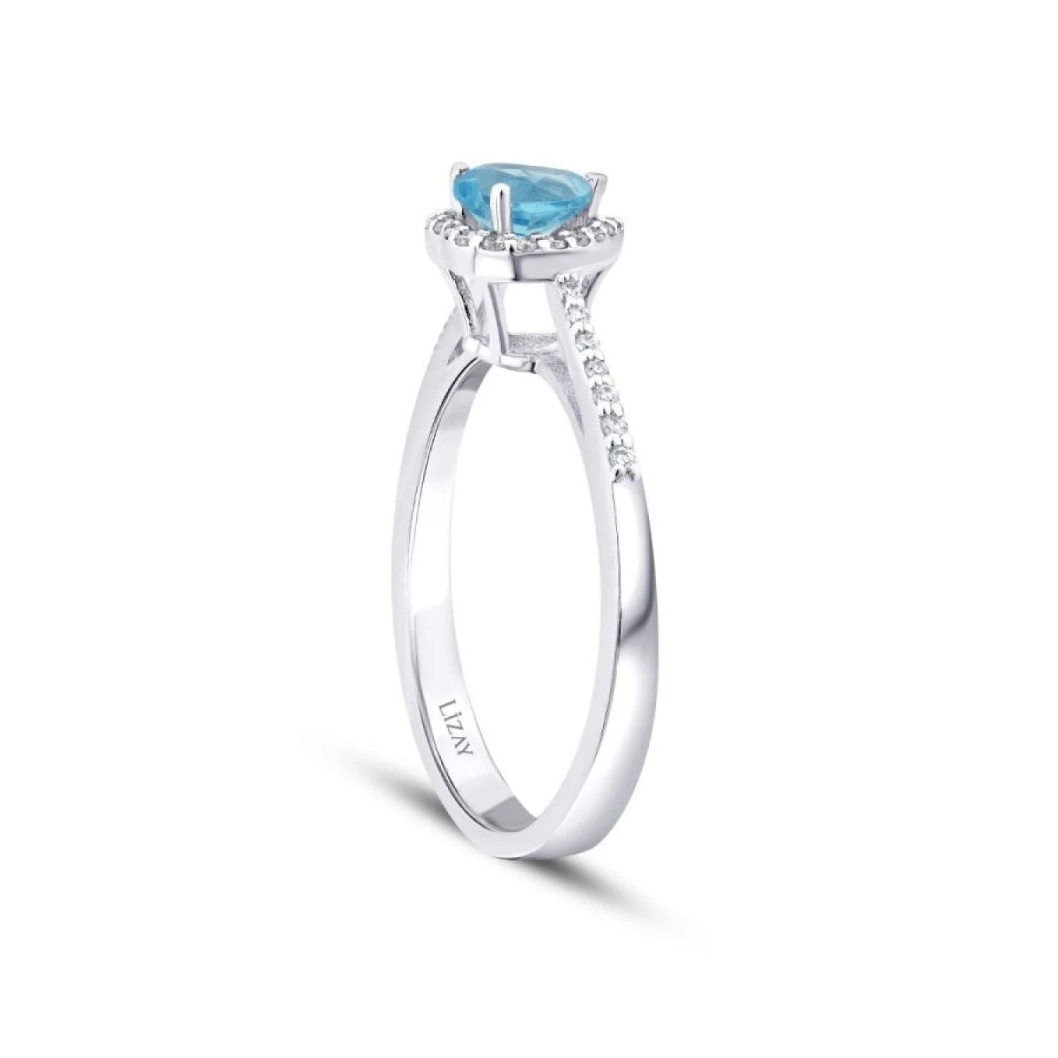 0.67 Karat Pırlanta Blue Topaz Kalp Yüzük - 2