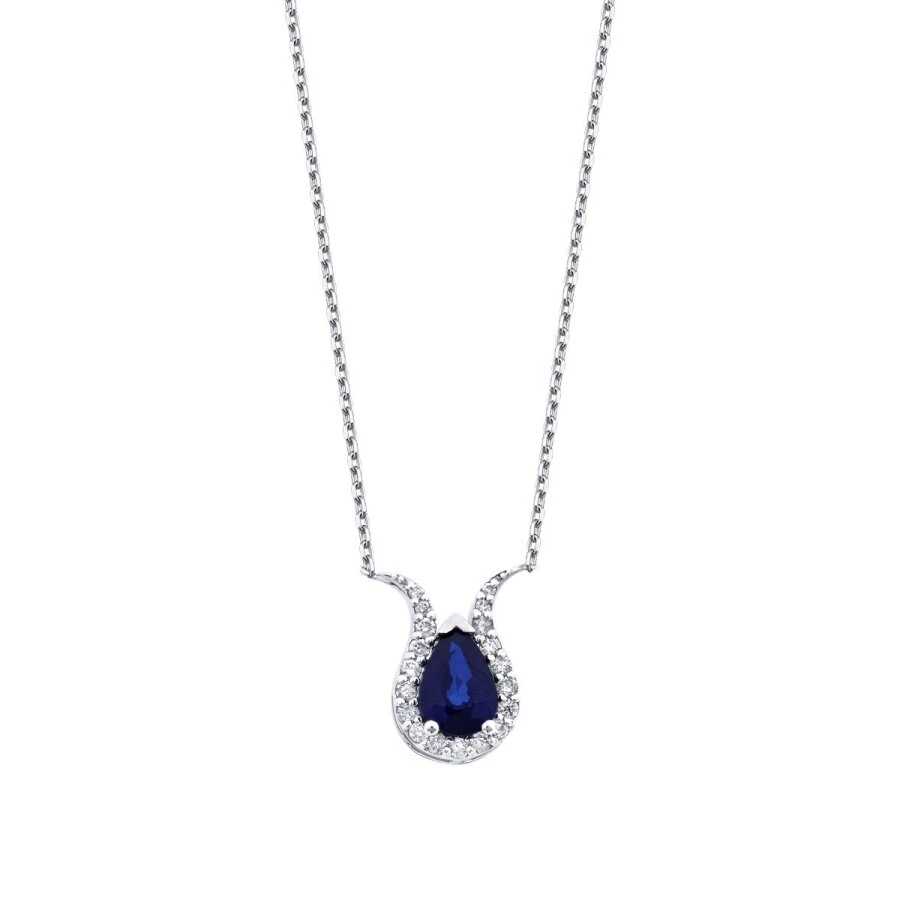 0.97 Karat Pırlanta Safir Damla Kolye - 1