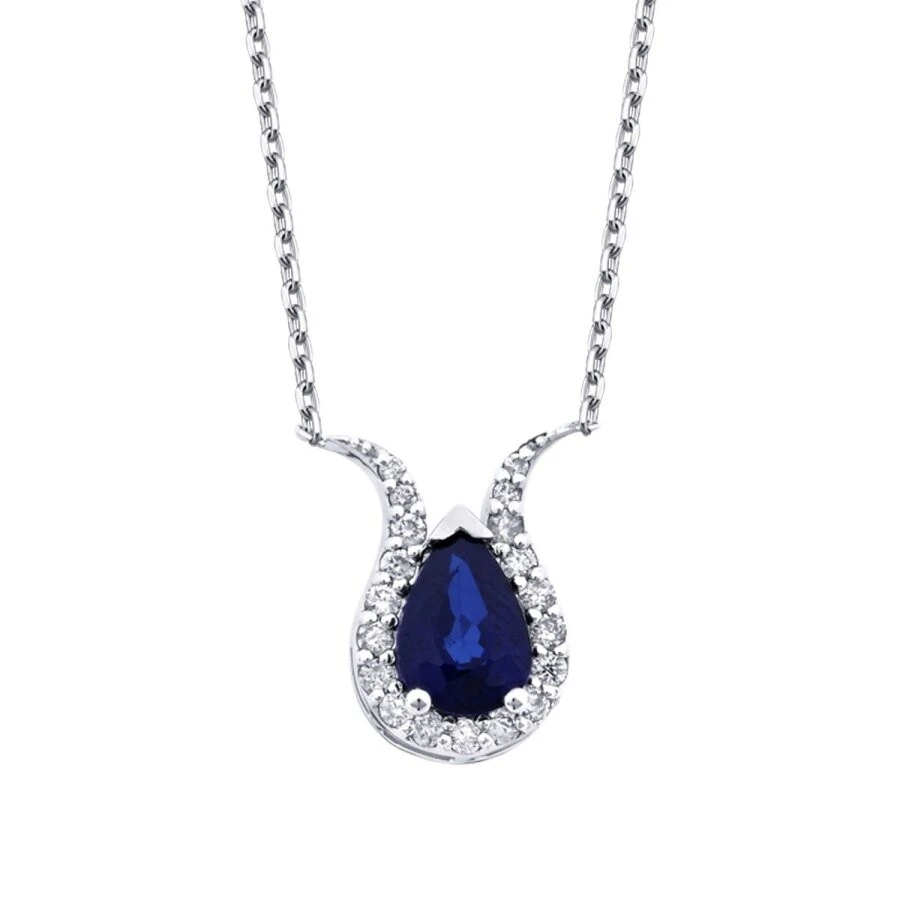 0.97 Karat Pırlanta Safir Damla Kolye - 2