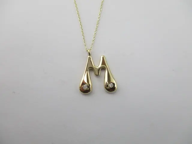 0,04 Karat Pırlanta M Harf Kolye G SI 8 Ayar - 7