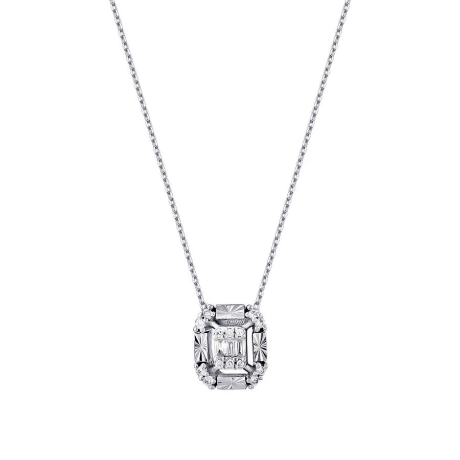 0.09 Karat Pırlanta Yarı Efektli Baget Kolye - 1