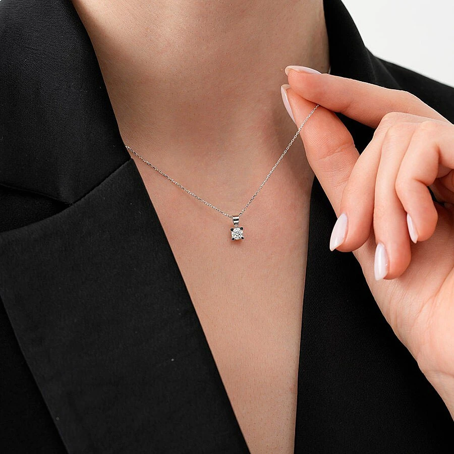0.10 Karat Pırlanta Tektaş Kolye - 2