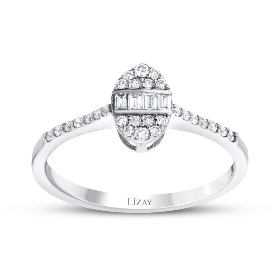 0.19 Karat Pırlanta Oval Baget Yüzük - 1