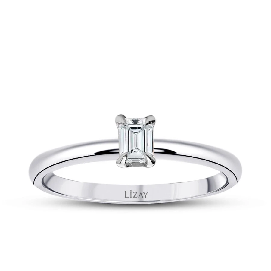 0.20 Karat Pırlanta Emerald Tektaş Yüzük - 1