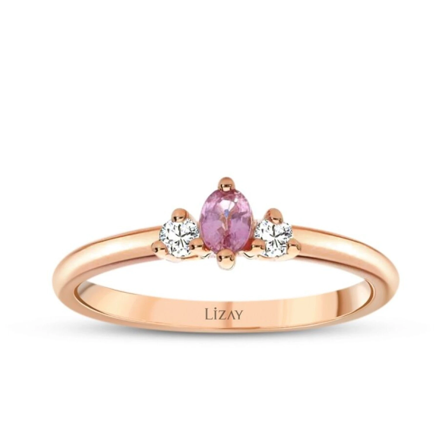0.21 Karat Pırlanta Pembe Safir Yüzük - 1