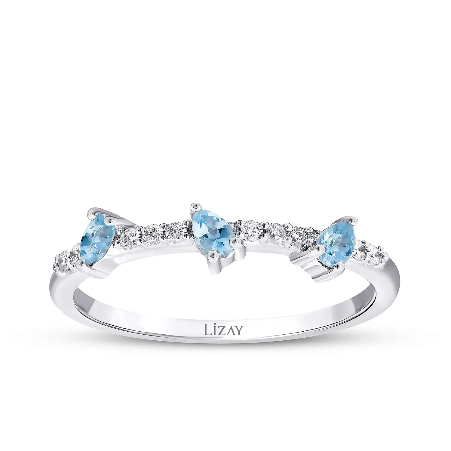 0.28 Karat Pırlanta Blue Topaz Yüzük - 1