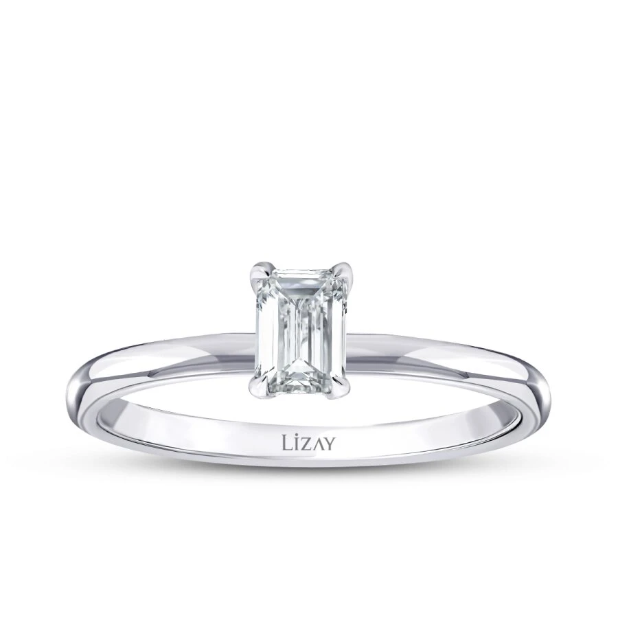 0.30 Karat Pırlanta Emerald Tektaş Yüzük - 1