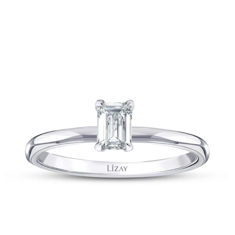 0.40 Karat Pırlanta Emerald Tektaş Yüzük - 1
