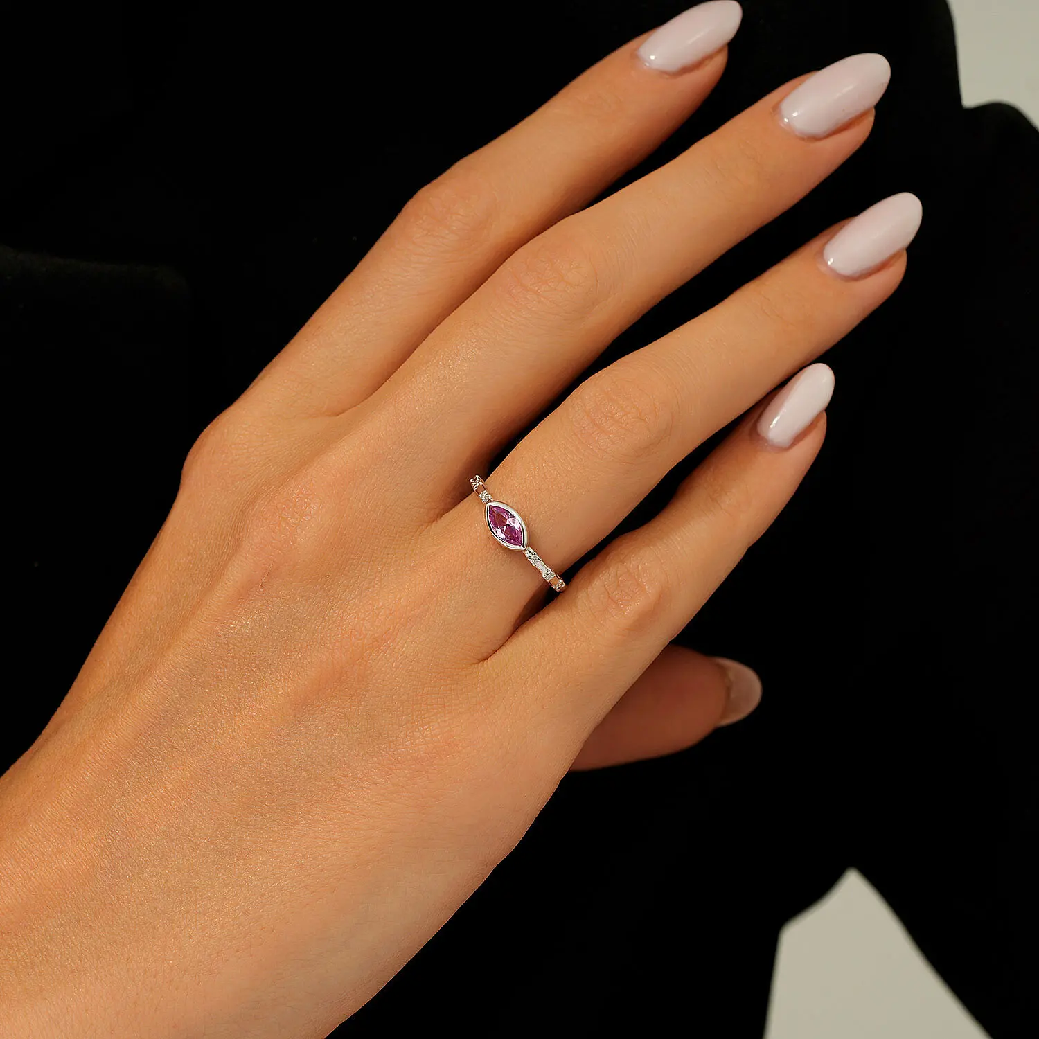 0.44 Karat Pırlanta Pink Safir Yüzük - 3