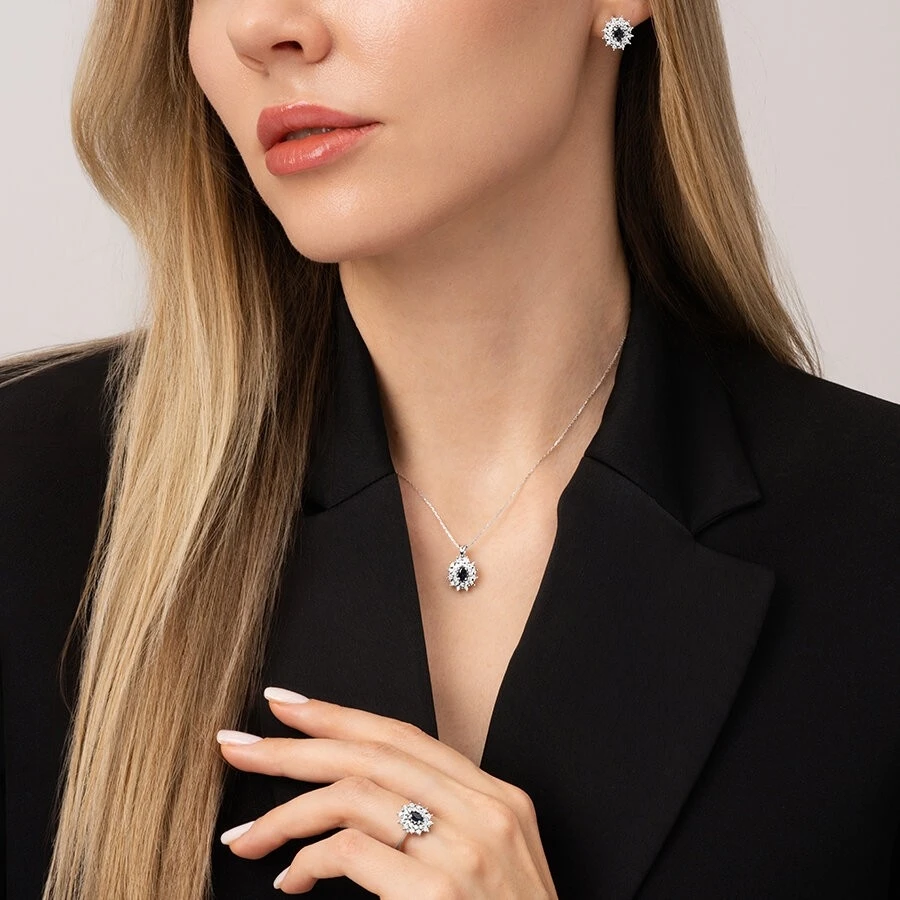 0.44 Karat Pırlanta Safir Kolye - 4