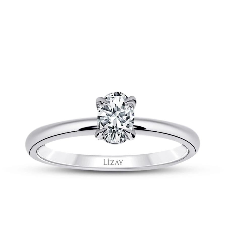 0.50 Karat Pırlanta Oval Tektaş Yüzük - 1