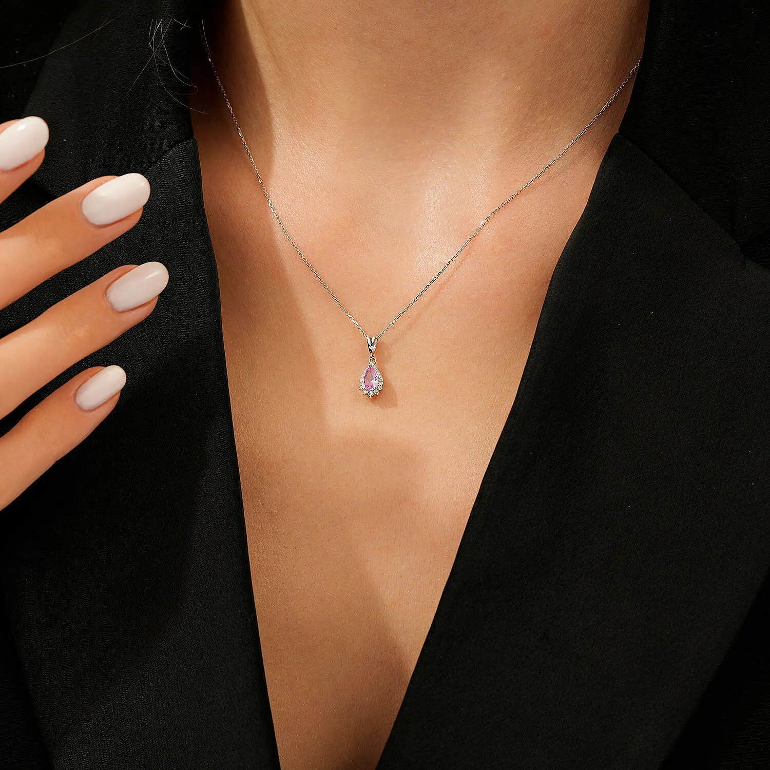 0.52 Karat Pırlanta Pembe Safir Kolye - 3