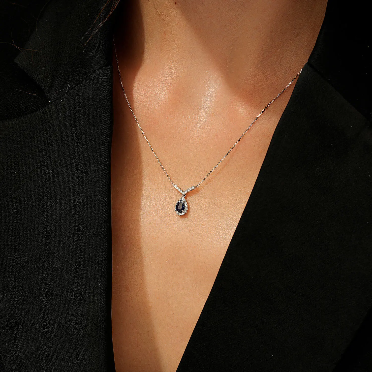 0.55 Karat Pırlanta Safir Kolye - 3