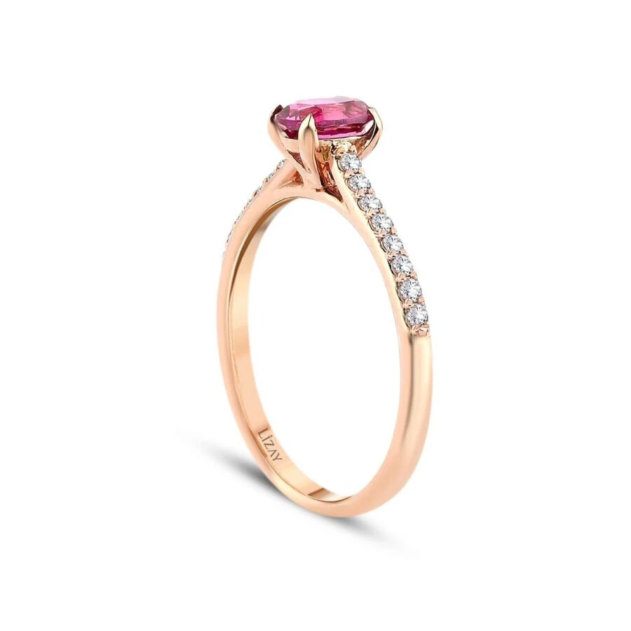0.58 Karat Pırlanta Pembe Safir Yüzük - 2