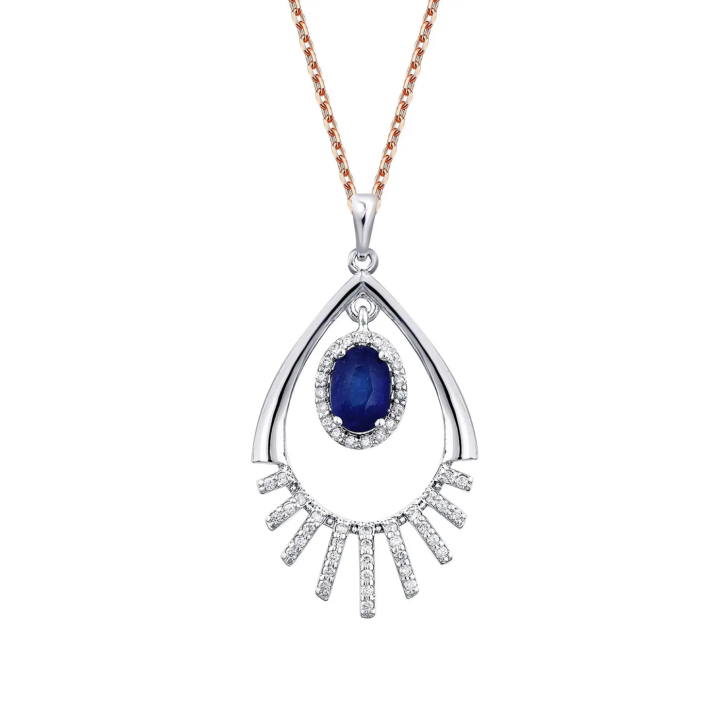 0.60 Karat Pırlanta Safir Kolye - 2