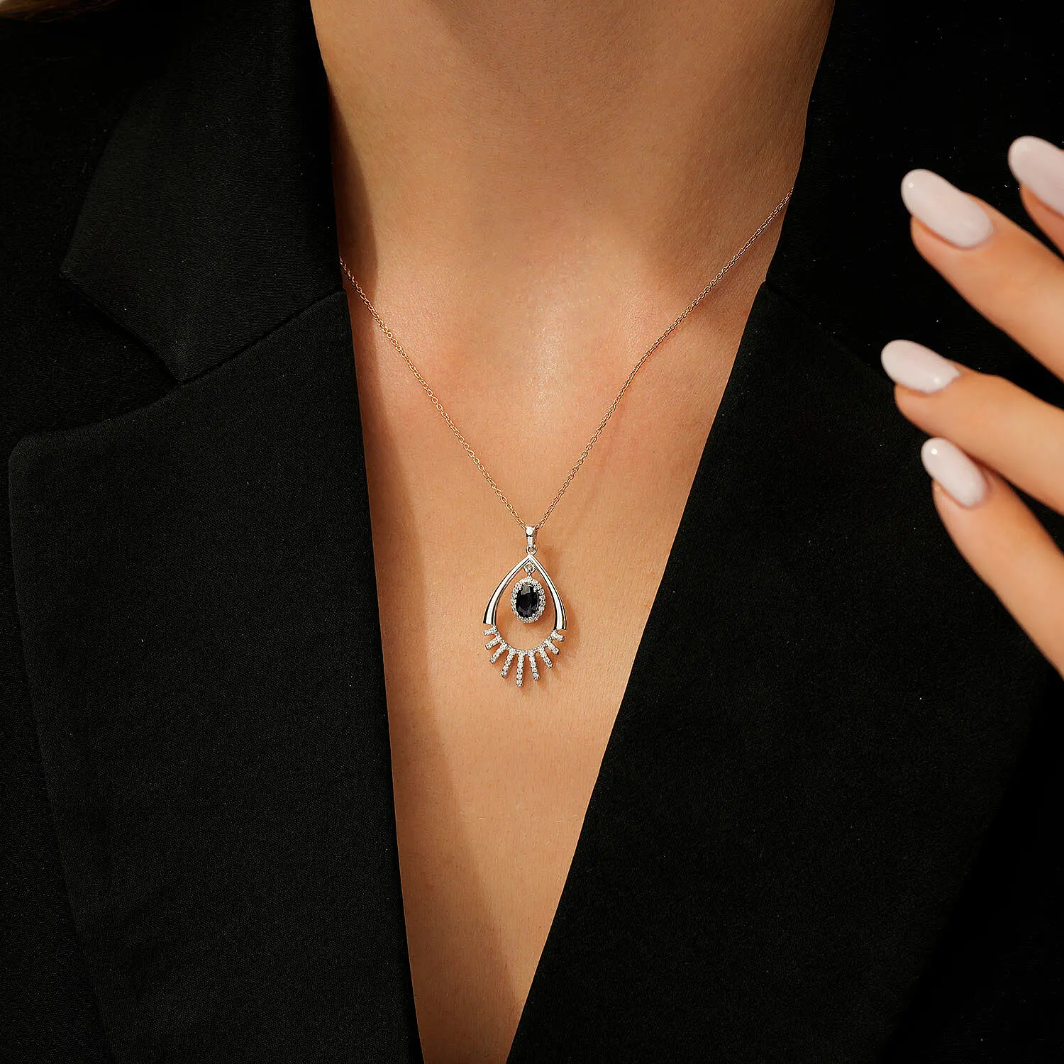 0.60 Karat Pırlanta Safir Kolye - 3