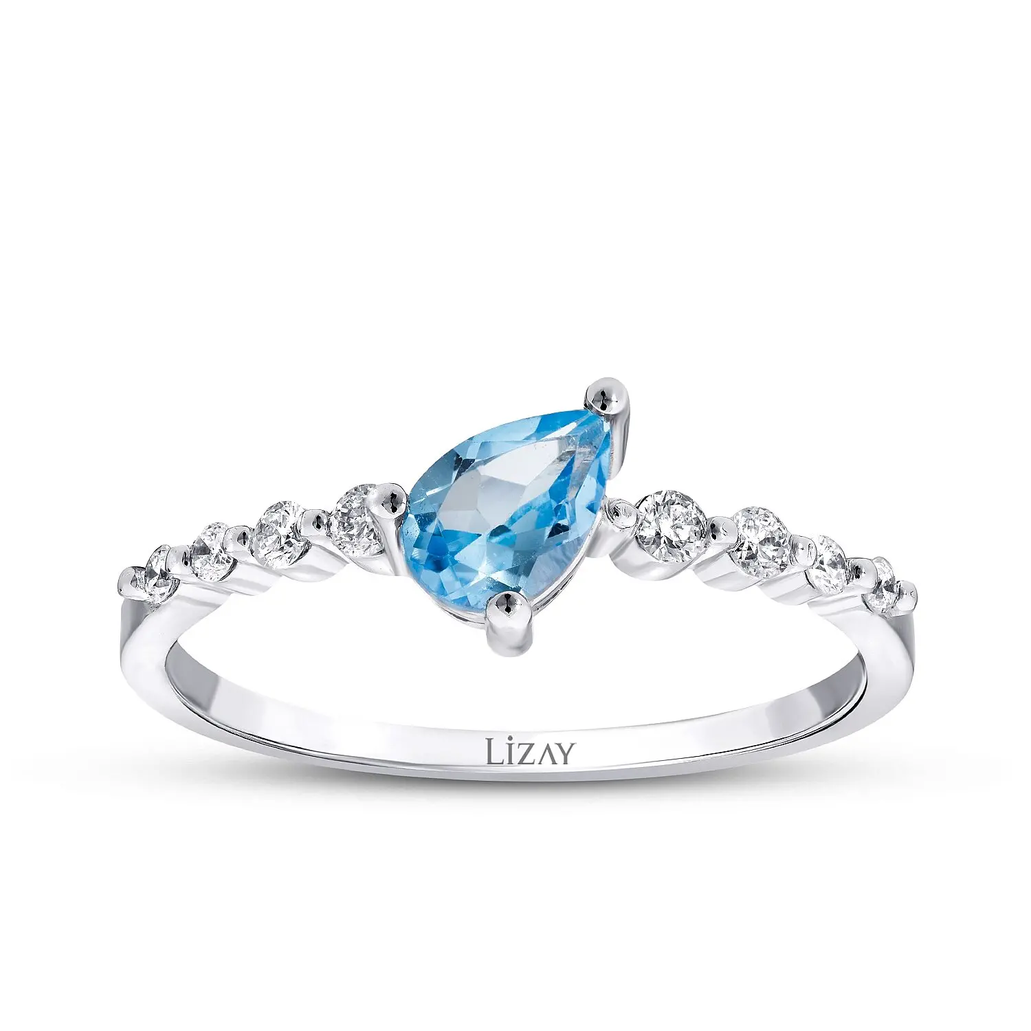 0.66 Karat Pırlanta Blue Topaz Yüzük - 1