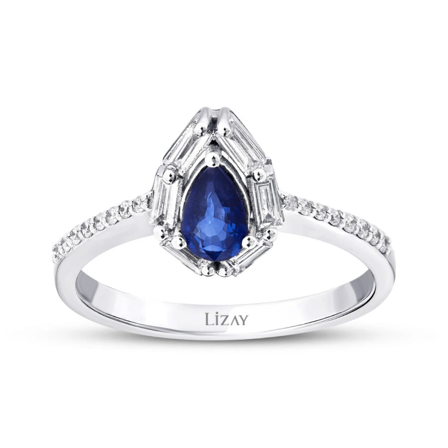 0.66 Karat Pırlanta Safir Yüzük - 1