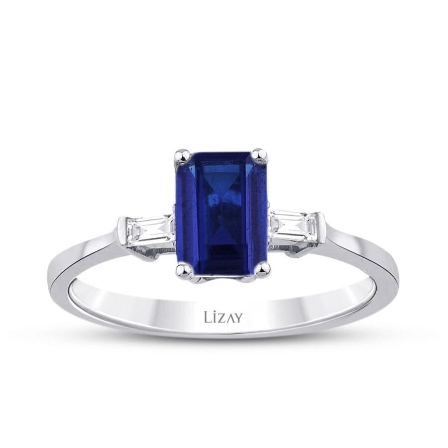 0.71 Karat Pırlanta Safir Yüzük - 1